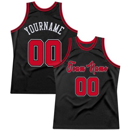 Personalized Basketball Jersey - Black Red White Throwback Style 2 Personalized Black Red-White Throwback Basketball Jersey