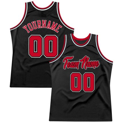 Personalized Black Red White Throwback Basketball Jersey for Men - Size 3 Personalized Black Red-White Throwback Basketball