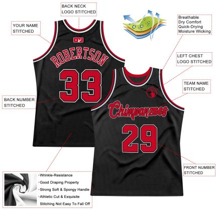 Personalized Black Red White Throwback Basketball Jersey for Men - Size 3 Personalized Black Red-White Throwback Basketball