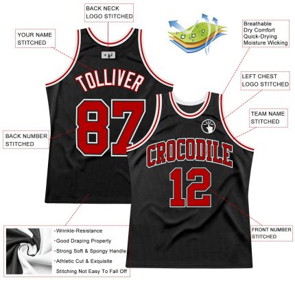Personalized Basketball Jersey Black Red White Throwback 37 - Custom Athletic Apparel Personalized Black Red-White Throwback