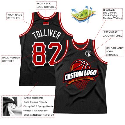 Personalized Basketball Jersey Throwback Black Red White 39 Size Personalized Black Red-White Throwback Basketball Jersey