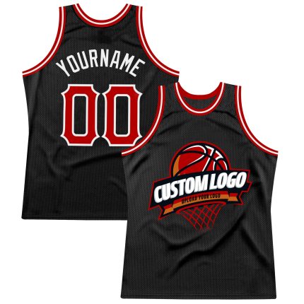 Personalized Basketball Jersey Throwback Black Red White 39 Size Personalized Black Red-White Throwback Basketball Jersey