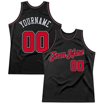Personalized Basketball Jersey - Black Red-White Throwback Design Personalized Black Red-White Throwback Basketball Jersey