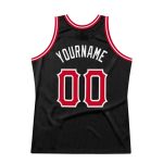 Personalized Throwback Basketball Jersey in Black Red-White, Size 4 Personalized Black Red-White Throwback Basketball Jersey