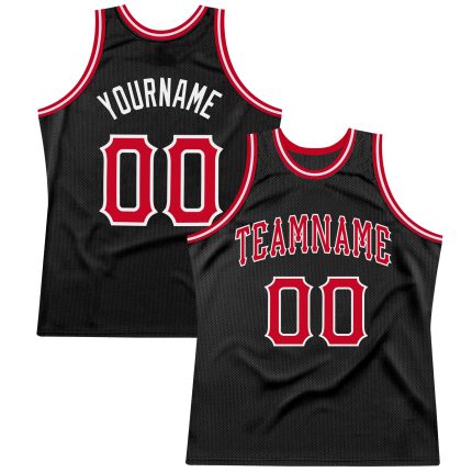 Personalized Throwback Basketball Jersey in Black Red-White, Size 4 Personalized Black Red-White Throwback Basketball Jersey