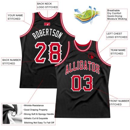 Personalized Throwback Basketball Jersey in Black Red-White, Size 4 Personalized Black Red-White Throwback Basketball Jersey