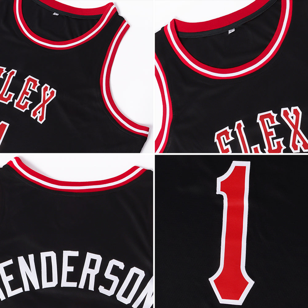 Personalized Throwback Basketball Jersey in Black Red-White, Size 4 Personalized Black Red-White Throwback Basketball Jersey - Image 5