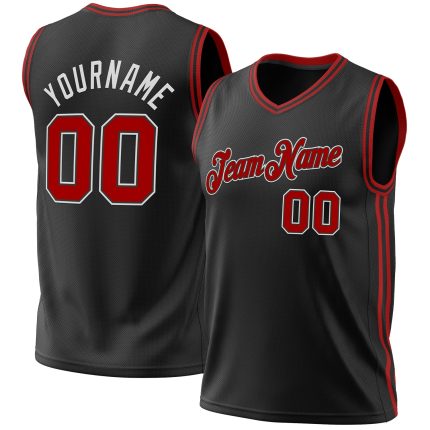 Personalized Throwback Basketball Jersey Black Red White 40 Size Personalized Black Red-White Throwback Basketball Jersey