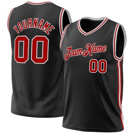 Personalized Throwback Basketball Jersey Black Red White 41 - Custom Team Sports Apparel Personalized Black Red-White Throwback