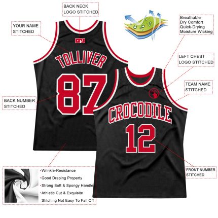 Personalized Throwback Basketball Jersey in Black Red-White - Customizable Number 5 Personalized Black Red-White Throwback