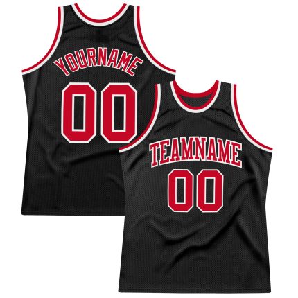 Personalized Throwback Basketball Jersey in Black Red-White - Customizable Number 5 Personalized Black Red-White Throwback