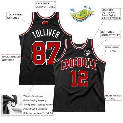 Personalized Black Red White Basketball Jersey for Youth 6 - Throwback Style Personalized Black Red-White Throwback Basketball