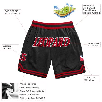Personalized Red and White Throwback Basketball Shorts for Men - Custom Design Personalized Black Red-White Throwback Basketball