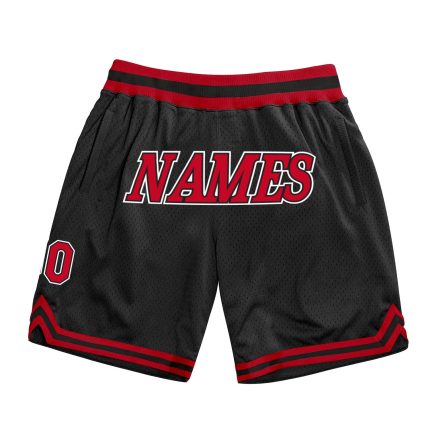 Personalized Red and White Throwback Basketball Shorts for Men - Custom Design Personalized Black Red-White Throwback Basketball