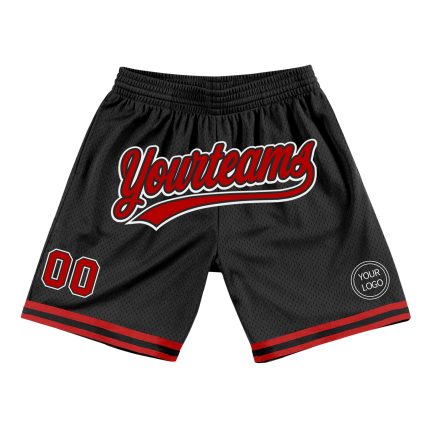 Personalized Throwback Basketball Shorts Black Red-White 3 Sizes Available Personalized Black Red-White Throwback Basketball
