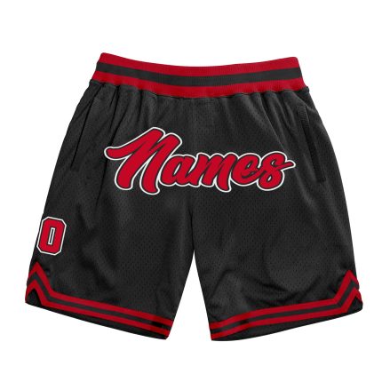 Custom Personalized Throwback Basketball Shorts in Black Red White - Size 4 Personalized Black Red-White Throwback Basketball