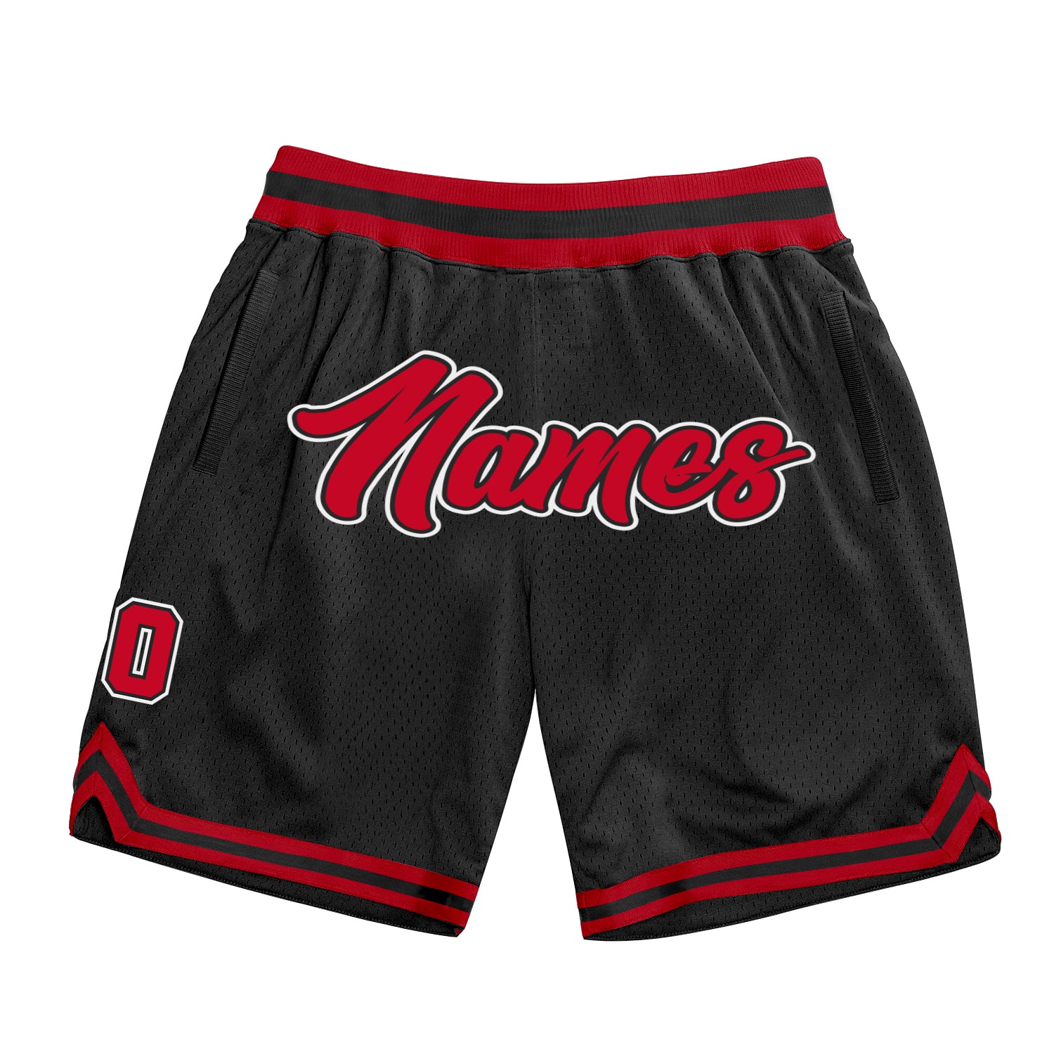 Custom Personalized Throwback Basketball Shorts in Black Red White - Size 4 Personalized Black Red-White Throwback Basketball