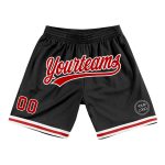 Custom black, red and white throwback basketball shorts