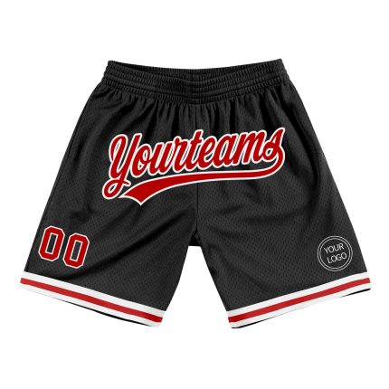 Personalized Throwback Basketball Shorts Black Red White for Men Adults Personalized Black Red-White Throwback Basketball
