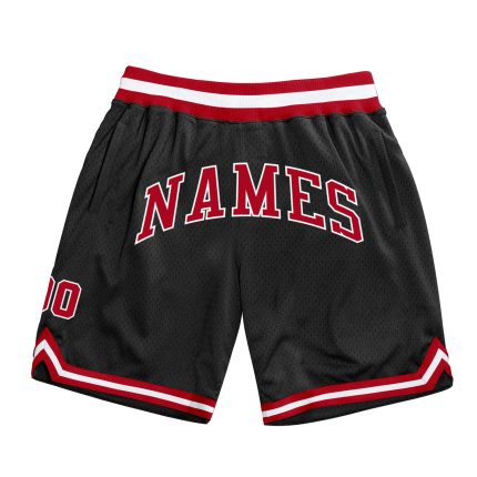 Personalized Basketball Shorts in Black Red and White - Throwback Style Personalized Black Red-White Throwback Basketball