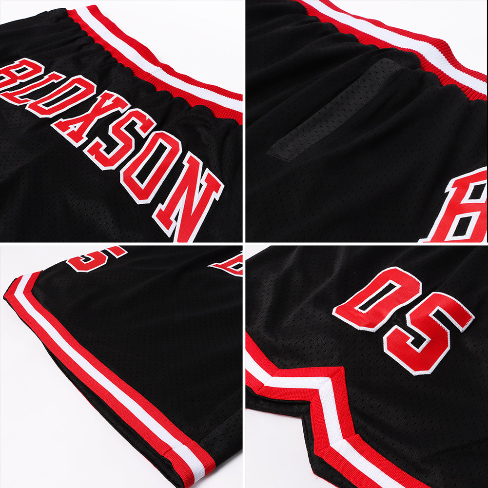 Personalized Basketball Shorts in Black Red and White - Throwback Style Personalized Black Red-White Throwback Basketball - Image 5