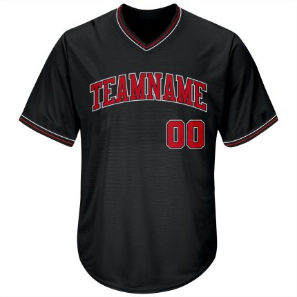 Personalized Baseball Jersey Shirt Black Red White Throwback Rib-Knit for Men and Women Personalized Black Red-White Throwback