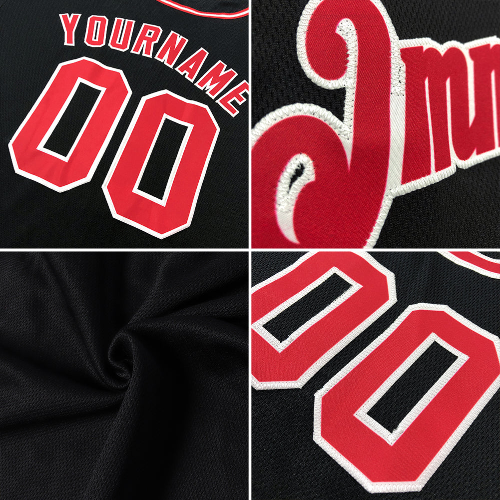Personalized Baseball Jersey Shirt Black Red White Throwback Rib-Knit for Men and Women Personalized Black Red-White Throwback - Image 7
