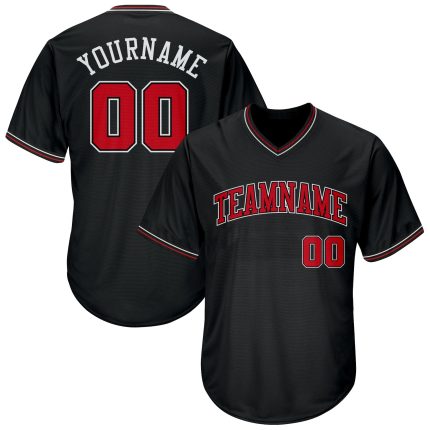 Personalized Baseball Jersey Shirt Black Red White Throwback Rib-Knit for Men and Women Personalized Black Red-White Throwback