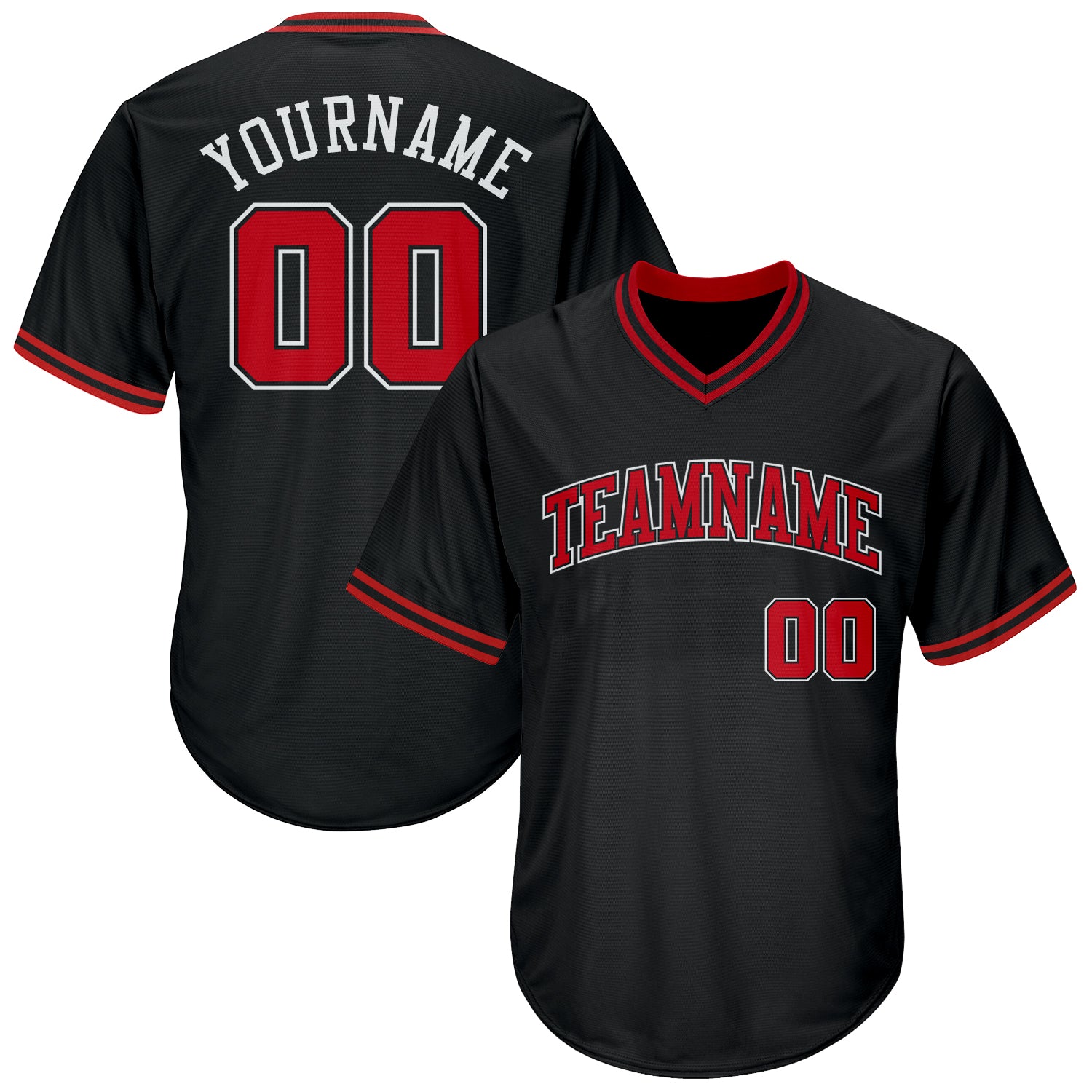 Personalized Black Red White Baseball Jersey Shirt - Throwback Rib-Knit Design Personalized Black Red-White Throwback Rib-Knit