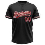 Personalized Unisex Softball Jersey Black Red-White Two-Button Design Personalized Black Red-White Two-Button Unisex Softball