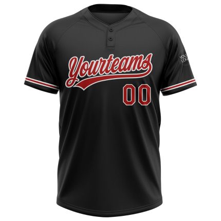Personalized Unisex Softball Jersey Black Red-White Two-Button Design Personalized Black Red-White Two-Button Unisex Softball