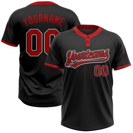Custom Name Number Unisex Softball Jersey Personalized Black Red-White Two-Button Design Personalized Black Red-White Two-Button