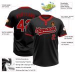 Custom Name Number Unisex Softball Jersey Personalized Black Red-White Two-Button Design Personalized Black Red-White Two-Button