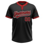 Custom Name Number Unisex Softball Jersey Personalized Black Red-White Two-Button Design Personalized Black Red-White Two-Button