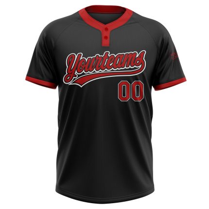 Custom Name Number Unisex Softball Jersey Personalized Black Red-White Two-Button Design Personalized Black Red-White Two-Button