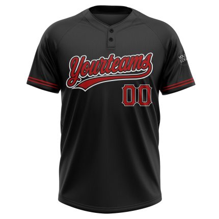 Personalized Softball Jersey Unisex Two-Button Black Red-White Design Personalized Black Red-White Two-Button Unisex Softball