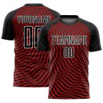 Custom Sublimation Soccer Jersey with Personalized Name and Number - Black Red-White Wavy Lines Design Personalized Black