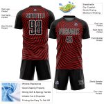 Custom Sublimation Soccer Jersey with Personalized Name and Number - Black Red-White Wavy Lines Design Personalized Black