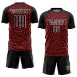 Custom Sublimation Soccer Jersey with Personalized Name and Number - Black Red-White Wavy Lines Design Personalized Black