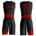 Custom Basketball Jersey, Personalized Sublimation Round Neck Suit with Black Red Wind Shapes, Custom Name & Number Personalized