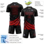 Custom Black Red Wind Shape Soccer Jersey - Personalized Sublimation Uniform Personalized Black Red Wind Shapes Sublimation