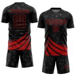 Custom Sublimation Soccer Jersey - Personalized Black Red Wind Shapes with Name and Number - Team Uniform Personalized Black