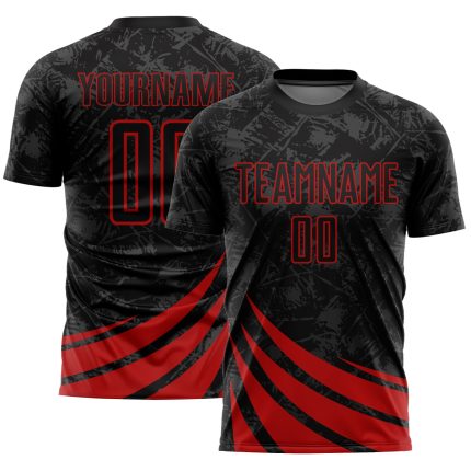 Custom Black Red Wind Shape Soccer Jersey - Personalized Sublimation Uniform Personalized Black Red Wind Shapes Sublimation