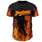 Personalized 3D Flame Baseball Jersey in Black Red-Yellow Colors Personalized Black Red-Yellow 3D Flame Baseball Jersey