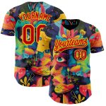 Custom Name Number Baseball Jersey 3D Pattern Design Abstract Art Black Red Yellow Authentic Personalized Black Red-Yellow