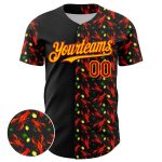 Personalized 3D Pattern Lobster Lemon Baseball Jersey in Black Red-Yellow Design Personalized Black Red-Yellow 3D Pattern
