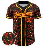Custom Name and Number Baseball Jersey - Personalized 3D Pattern Design Lobster Fruit Lemon in Black Red-Yellow Personalized