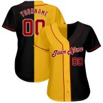 Customizable Black Red Yellow Baseball Jersey with Team Name and Number - Authentic Split Design Personalized Black Red-Yellow
