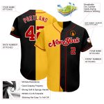 Customizable Black Red Yellow Baseball Jersey with Team Name and Number - Authentic Split Design Personalized Black Red-Yellow