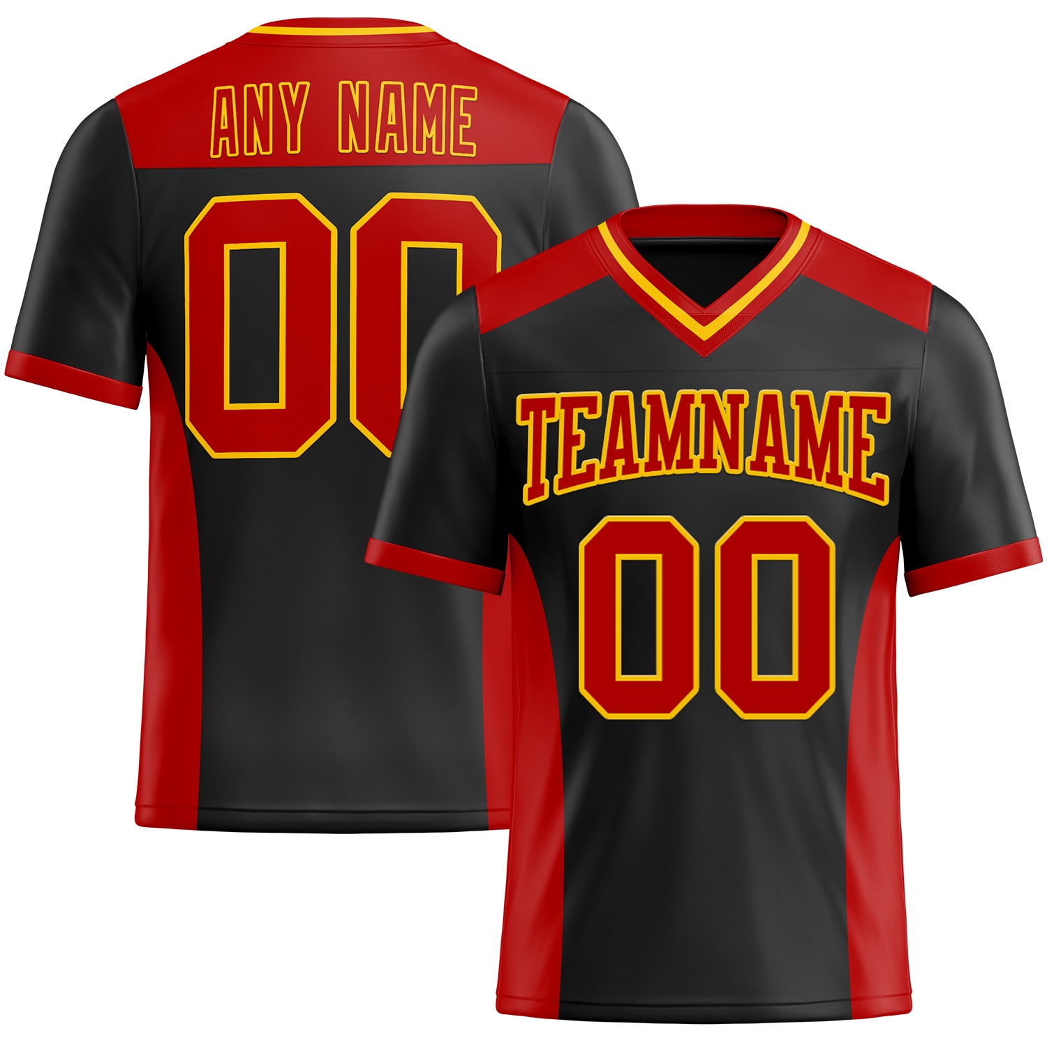 Custom Name & Number Personalized Black Red Yellow Mesh Authentic Football Jersey Personalized Black Red-Yellow Mesh Authentic